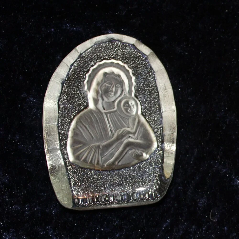 Vintage Glass Mary and Baby Jesus Paper Weight